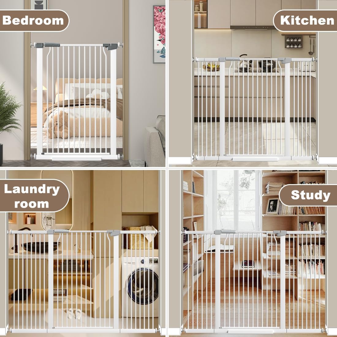 41" Extra Tall Baby Gate for Doorways and Stairs No Drill, Adjustable 29.9-40.9'' Auto Close Dog Gate Indoor, Pressure Mounted Walk Through Swing Wide Pet Gate, Tall Cat Gate with Expansion Kit, White
