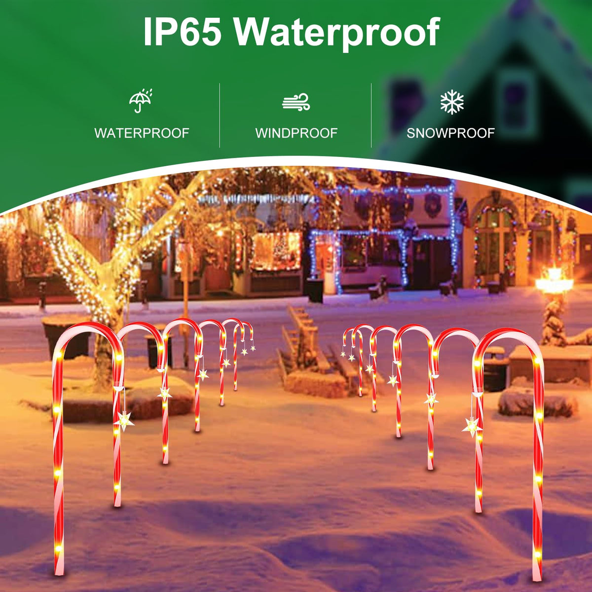 12-Pack Solar Candy Cane Path Lights – 72 LEDs & 8 Modes