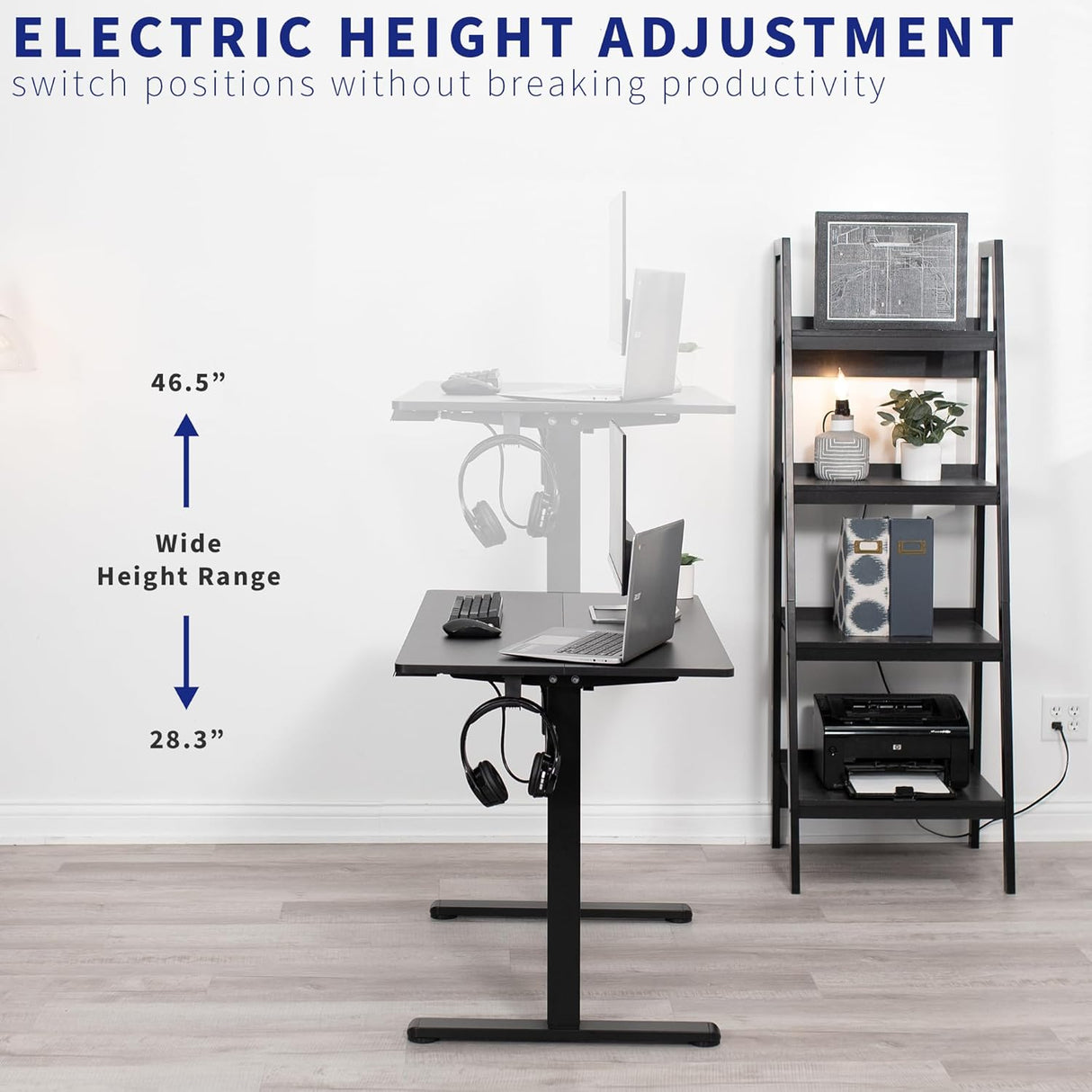 VIVO Electric Height Adjustable 102cm x 61cm Stand Up Desk, Complete Standing Workstation with Memory Controller, Black 2 Part Top, Black Frame, DESK-EP40TB