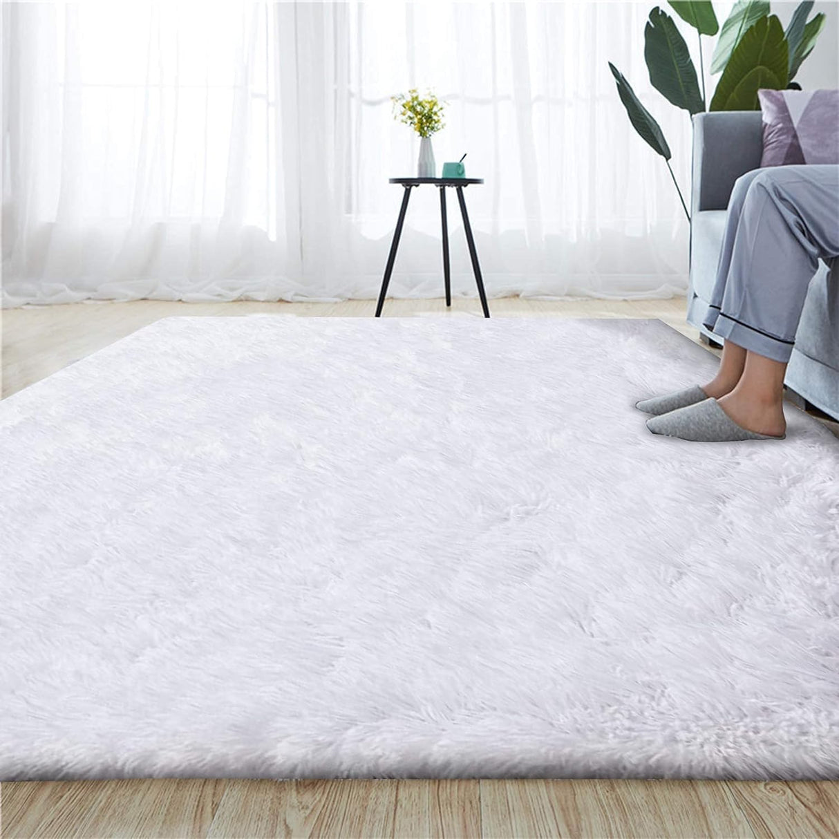Rugs for Living Room Fluffy Area Rug Shaggy for Bedroom Soft Modern Luxury Fur Carpet for Kids Room Nursery Indoor Plush Furry Rug Comfy Home Decor Floor Mat (White, 160 * 200cm)