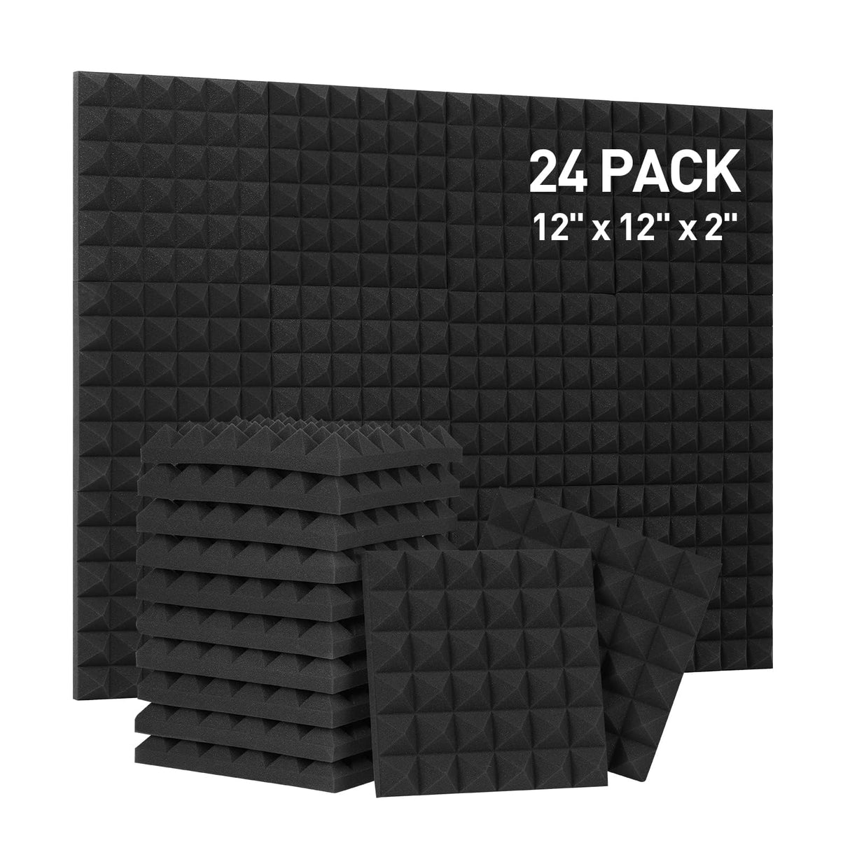 24 Pack Sound Proof Panels, Acoustic Foam Panels 12x12x2 inches Black Acoustic Panels, High Density Soundproofing Panels, Fire-retardant Sound Absorbing Foam for Studio Recording