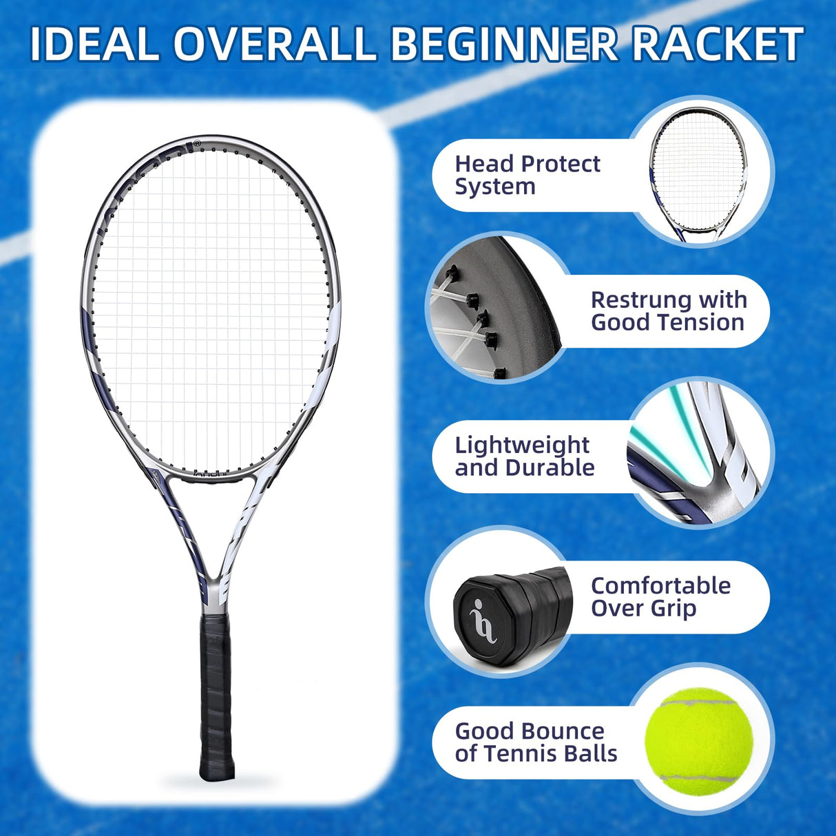 Tennis Rackets for Adults Pre-Strung 27 Inch Tennis Racquets 2 Player Set with 3 Balls 1 Bag