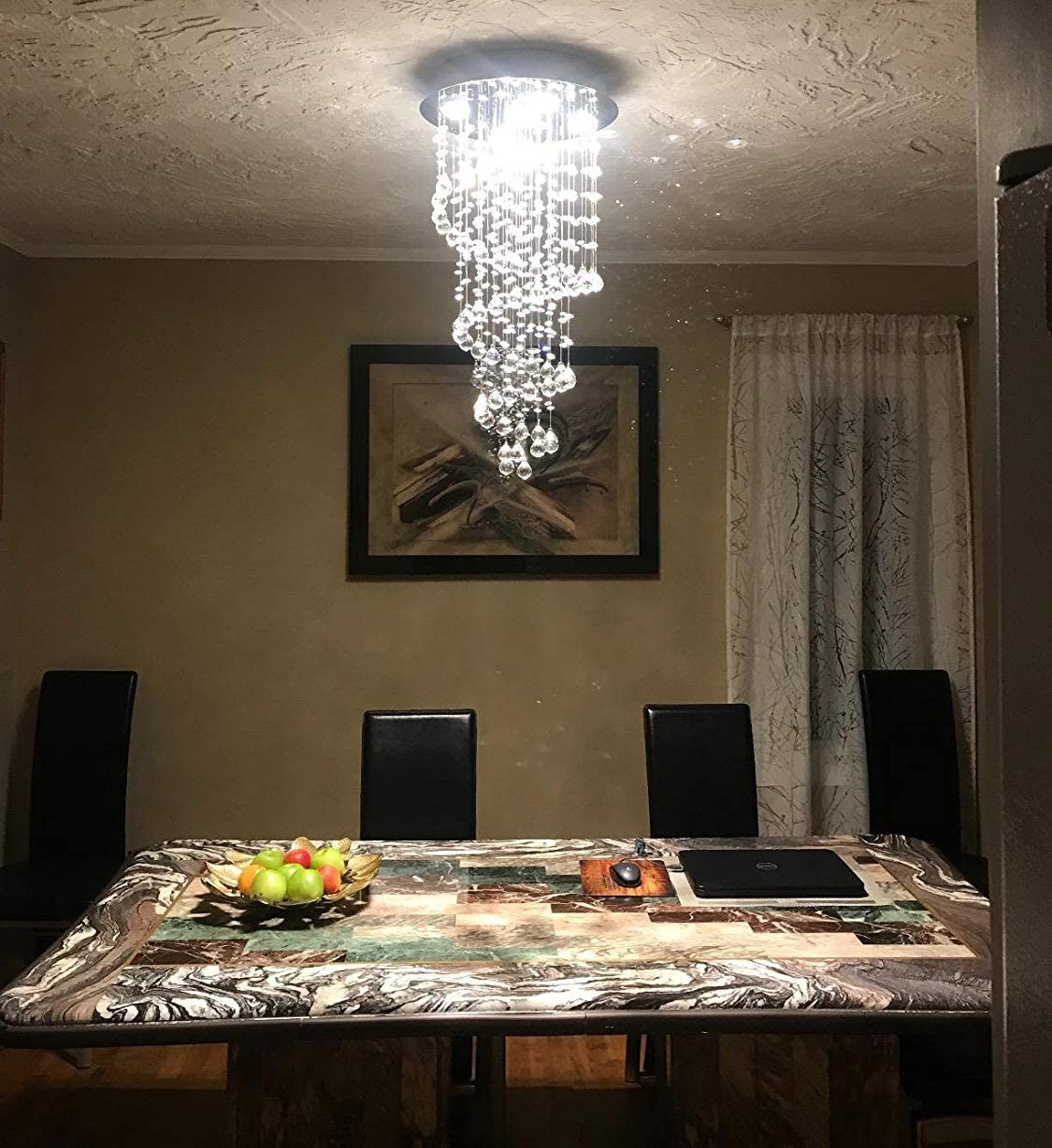 Elegant Spiral Crystal Chandelier Lights, Clear K9 Crystal Raindrop LED Ceiling Lights Chrome Flush Mount Pendant Lamp Fixture for Livingroom Dining Room Hallway Stairway Foyer D40cm H80cm A1A9