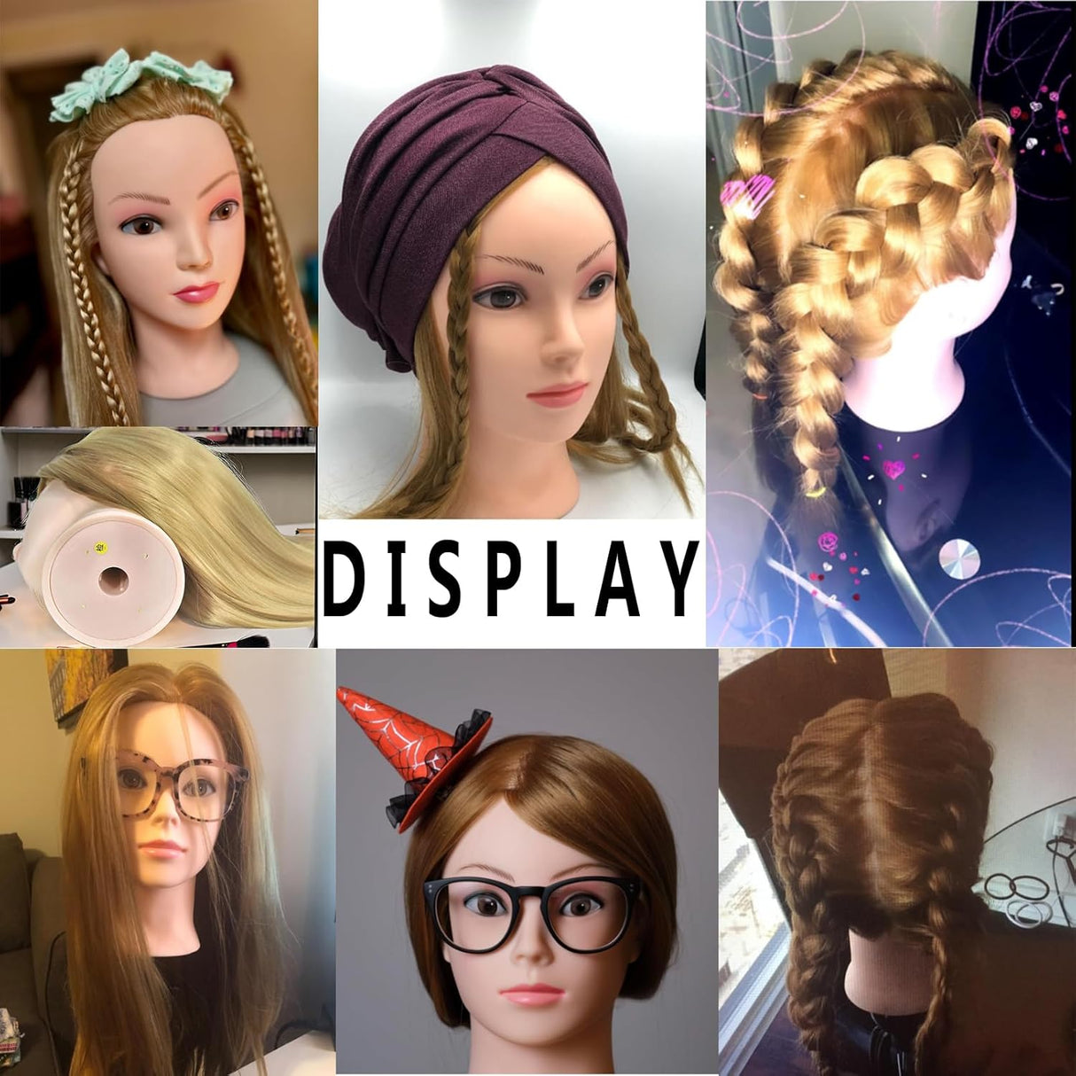 26-28'' Mannequin Head Synthetic Fiber Hair Styling Training Head Dolls for Cosmetology Manikin Maniquins Practice Head with Table Clamp Holder (27#)