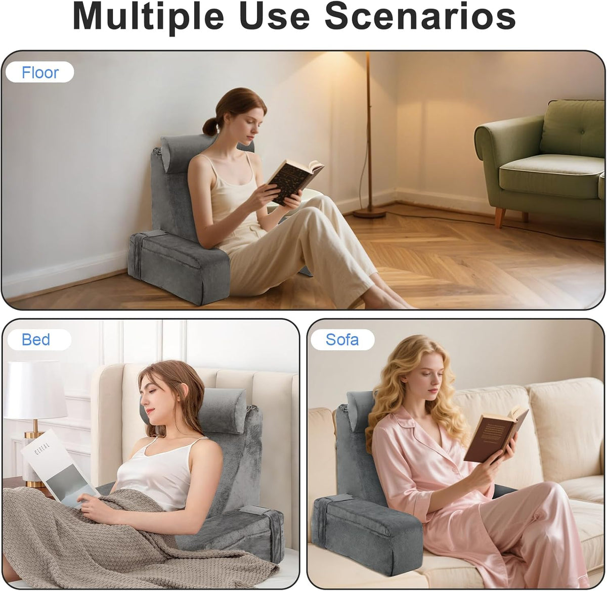 Reading Backrest Pillow with Arms & Storage Pockets