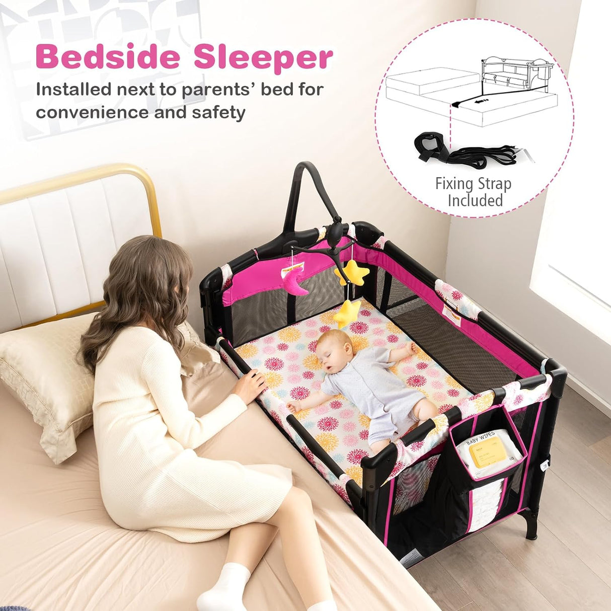 4-IN-1 Portable Travel Cot Portacot Baby Co Sleeper Bedside Bassinet Folding