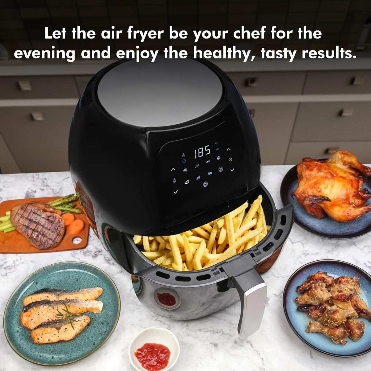 Healthy Choice 8 Litre Digital Air Fryer for Healthy Oil-Free Cooking - Multi-Use 1800W One Touch Digital Oven Cooker for Deep Frying, Roasting, Baking & Grilling - 8 Presets Cooking Programs, Black