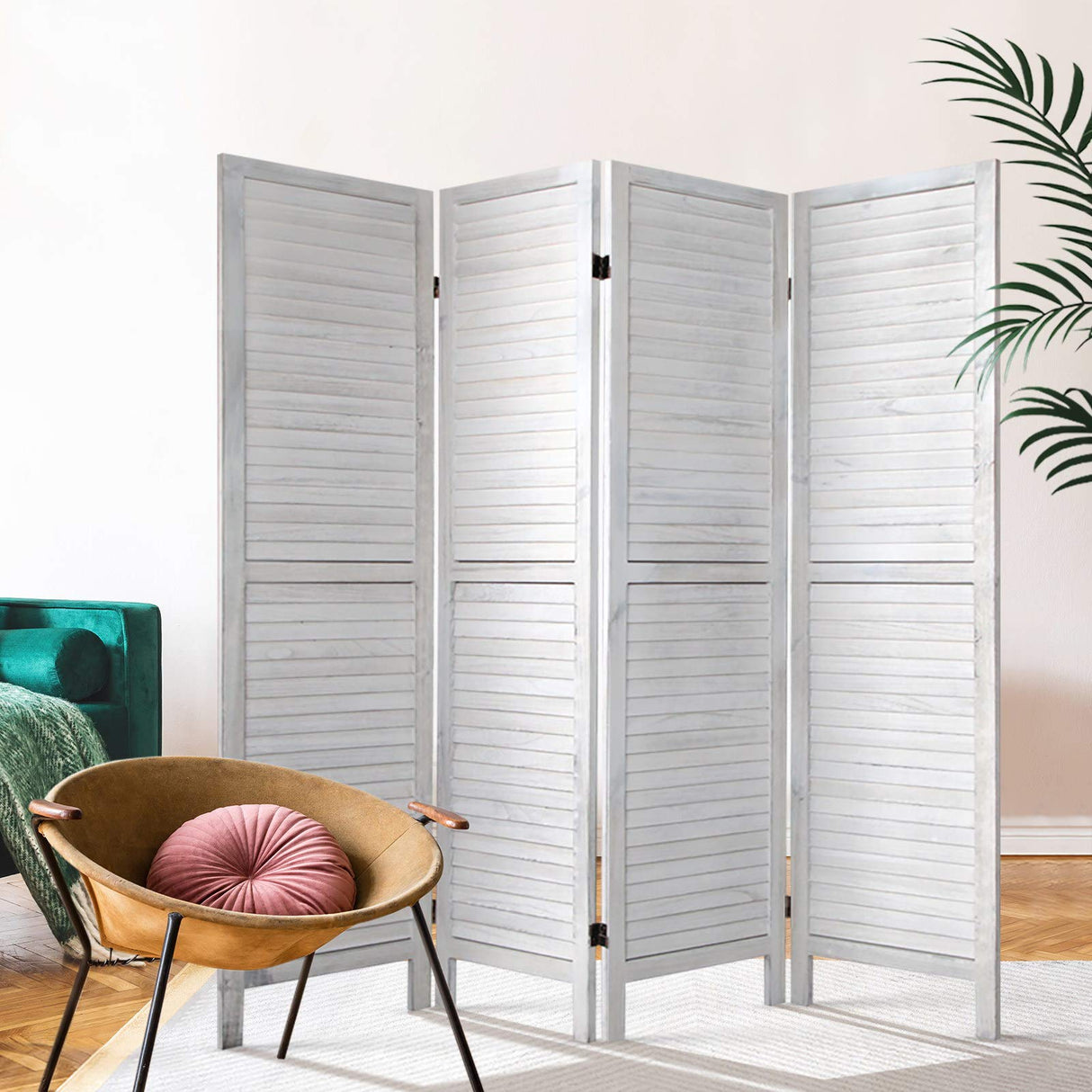 Artiss 4 Panel Room Divider, Folding Wooden Privacy Portable Screen Shelf Dividers Partition Wall Screens Home Pet Child Indoor Balcony Bedroom Furniture, Separator Water-Resistant Brown