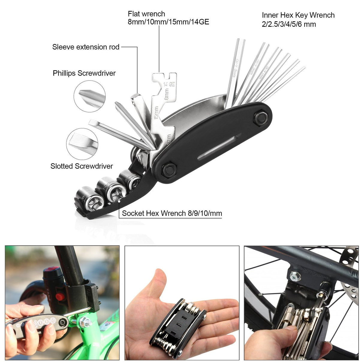 A35 Bike Repair Kit - 120 PSI Mini Pump & 16 in 1 Bicycle Multi Tool with Handy Bag Included Glueless Tire Tube Patches & Tire Levers