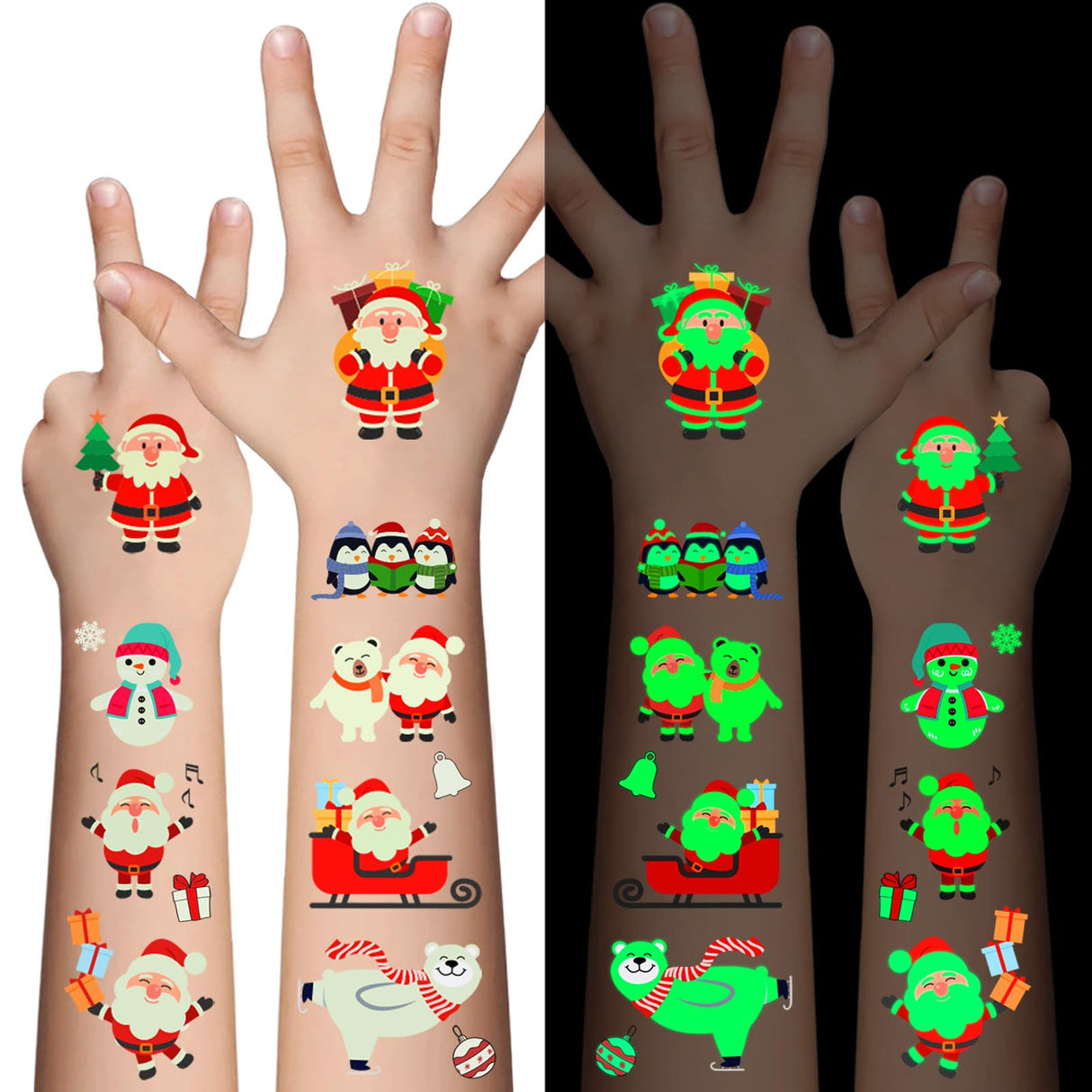 Luminous Christmas Temporary Tattoos for Kids - 120 Pieces Christmas Glow in The Dark Tattoos Stickers for Boys and Girls,Christmas Party Favors for Kids Stocking Stuffers and Gifts 10 Sheets