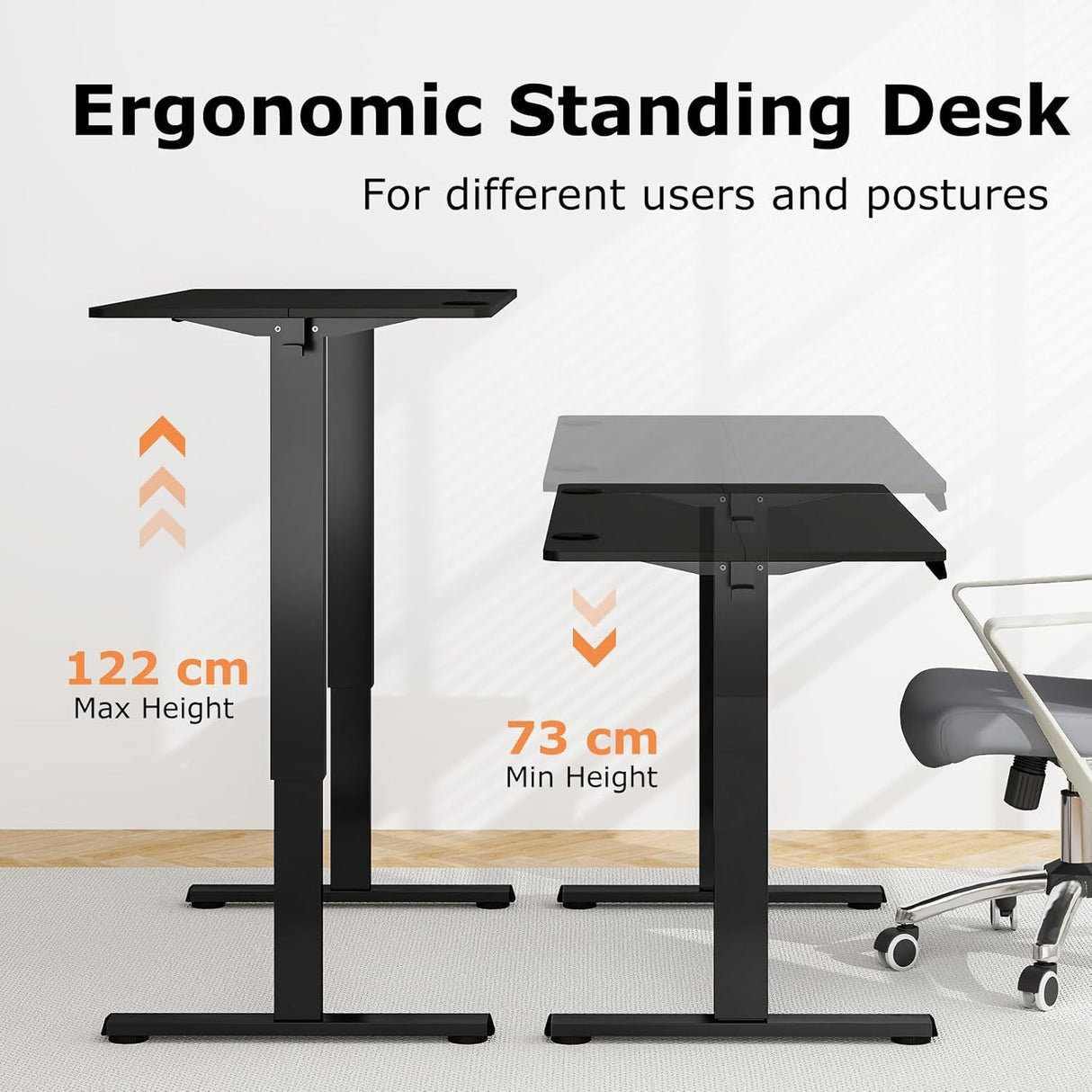 Giantex Electric Standing Desk, 140 x 60 cm Sit Stand Home Office Desk with 3 Memory Height Settings, Height Adjustable Computer Desk with 2 Hanging Hooks & Cable Management (Black)