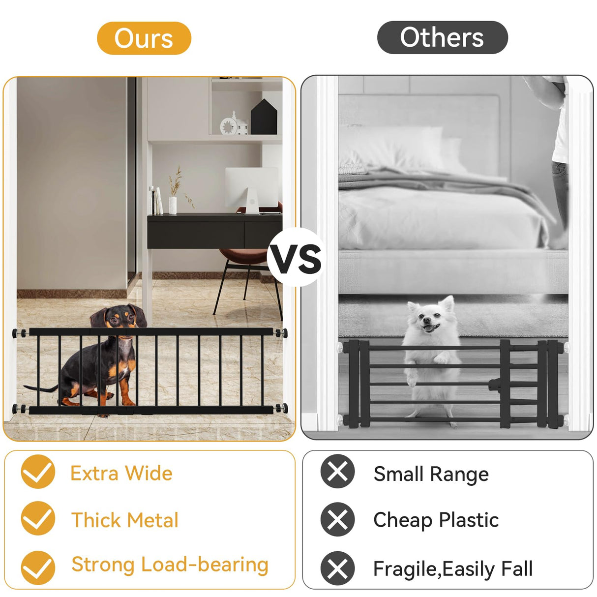 Dog Gate Indoor,18"-45" Adjustable Extra Wide Metal Short Dog Gate to Step Over, 18" Tall Small Pet Gate with 3 Extension Kits, Pressure Mounted Dog Gate for Doorways & Stairs Black