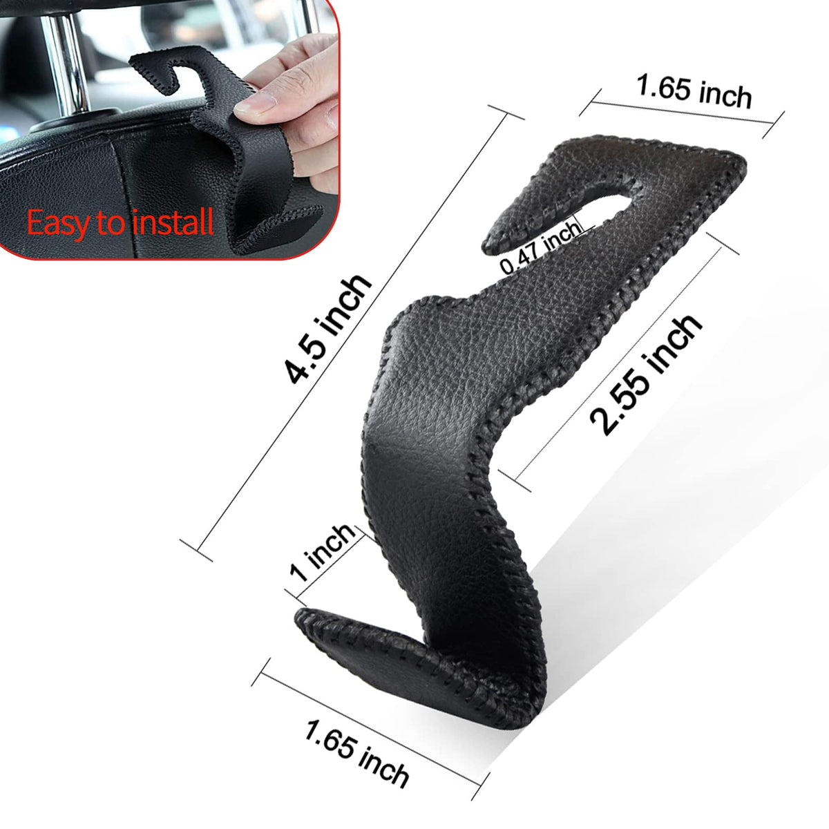 2-Pack Black Microfiber Leather Car Headrest Hooks