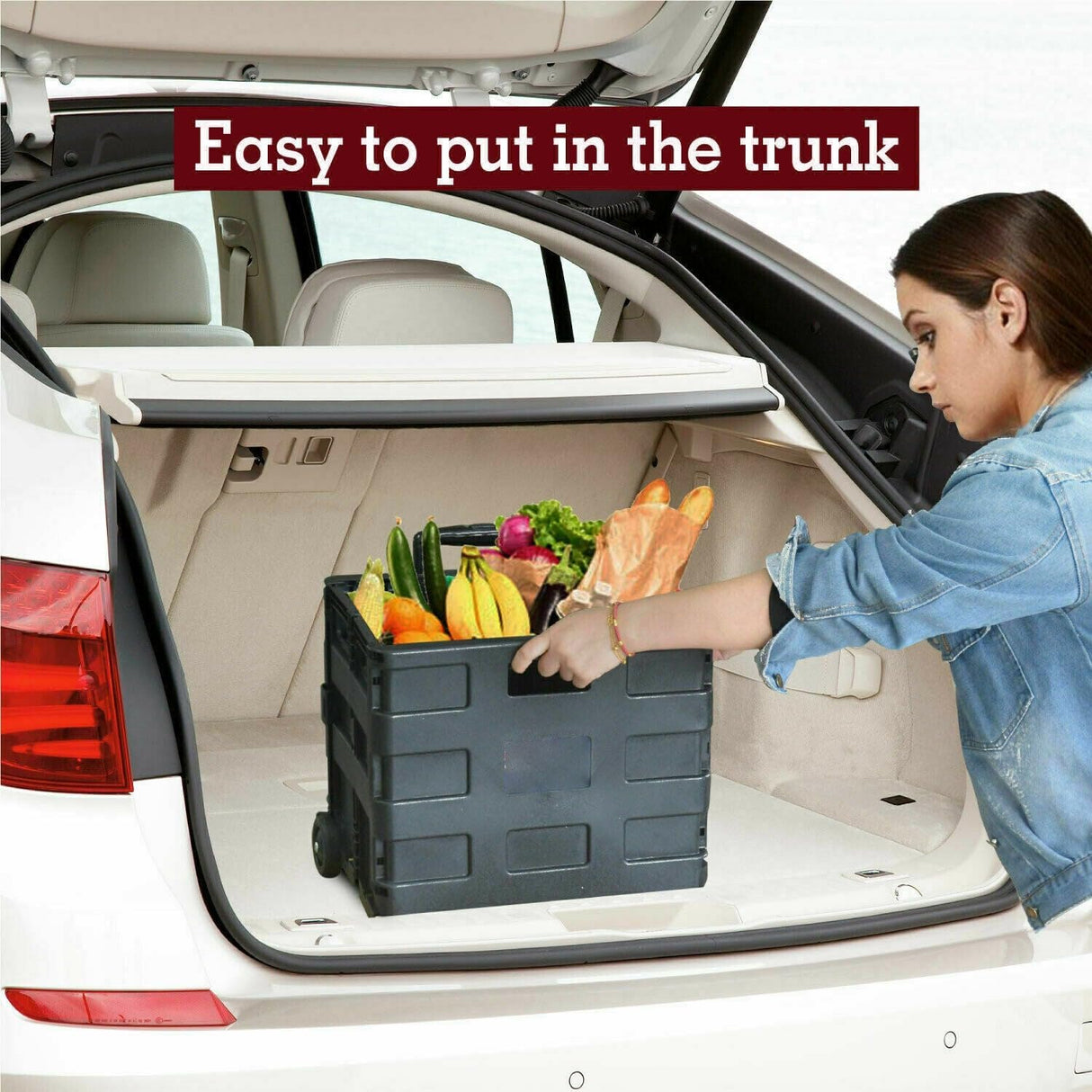 Bliss Gifts & Homewares Folding Carry Cart with Lid I Foldable Shopping Cart Trolley I Portable Pack & Roll Folding Grocery Basket I Container Carrier I Grocery Bag for Shopping Travel (Red)