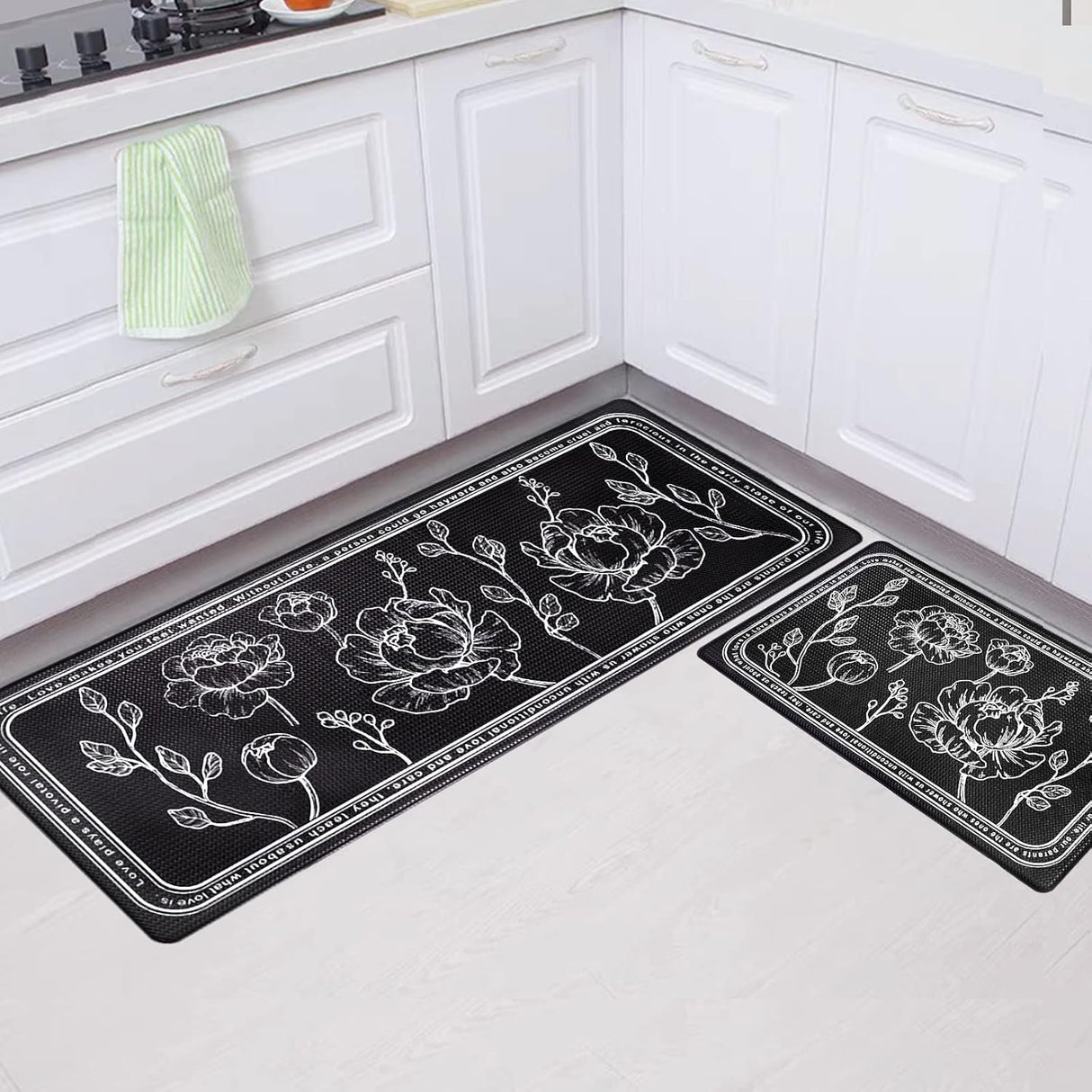 Kitchen Mat 2PCS, Cushioned Kitchen Mats for Floor, Anti-Fatigue Mat Waterproof Kitchen Rug Set of 2 Non-Skid Comfort Standing Mat for Kitchen, Office, Sink, Laundry, 17"x29"+17"x47"