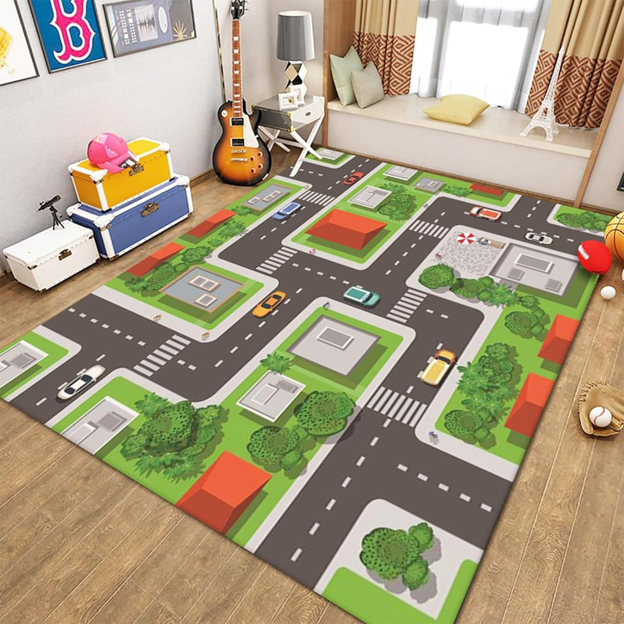 Play Mat Kids Rug Carpet Playmat Extra Large Learn Have Fun Safe Road Traffic System Multi Color Study Activity Centerpiece Play Mat for Playing with Cars for Bedroom Playroom