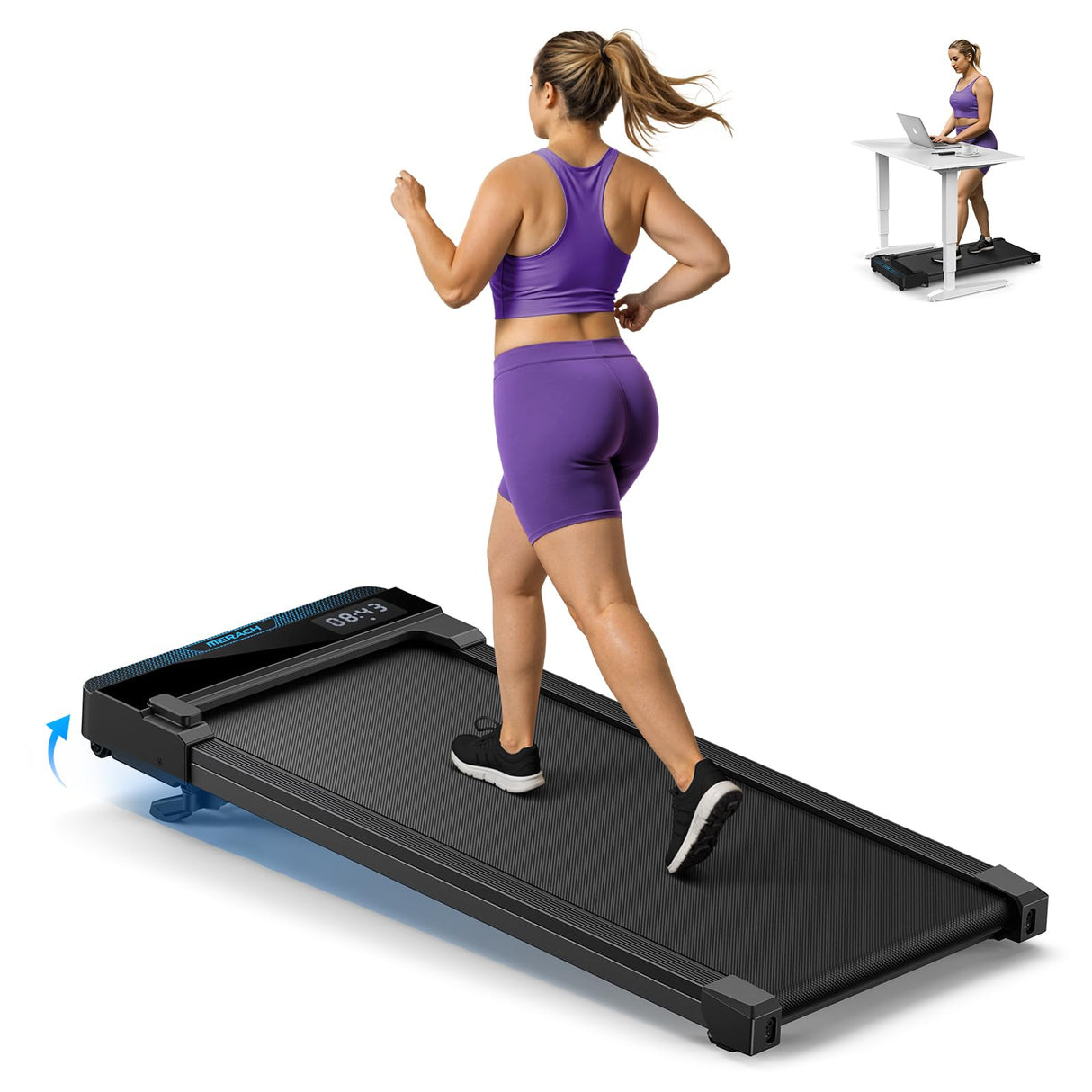 MERACH Walking Pad Treadmill,Under Desk Treadmills for Home & Office,Walking Pad Portable Walk Pad with Max 3.8MPH 40 dB,2 in 1 Quiet Portable Mini Treadmill with Remote Control, APP,LED