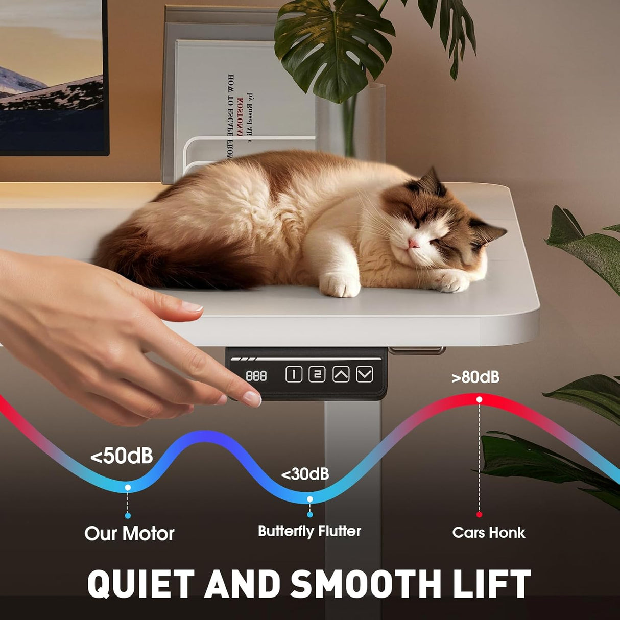 BilySen Electric Standing Desk 140x60cm (55.1"x23.6"), Height Adjustable Sit Stand Desk with Hooks, Metal Frame Stand up Desk with Powerful Motor, Ergonomic Computer Desk for Home Office (White)