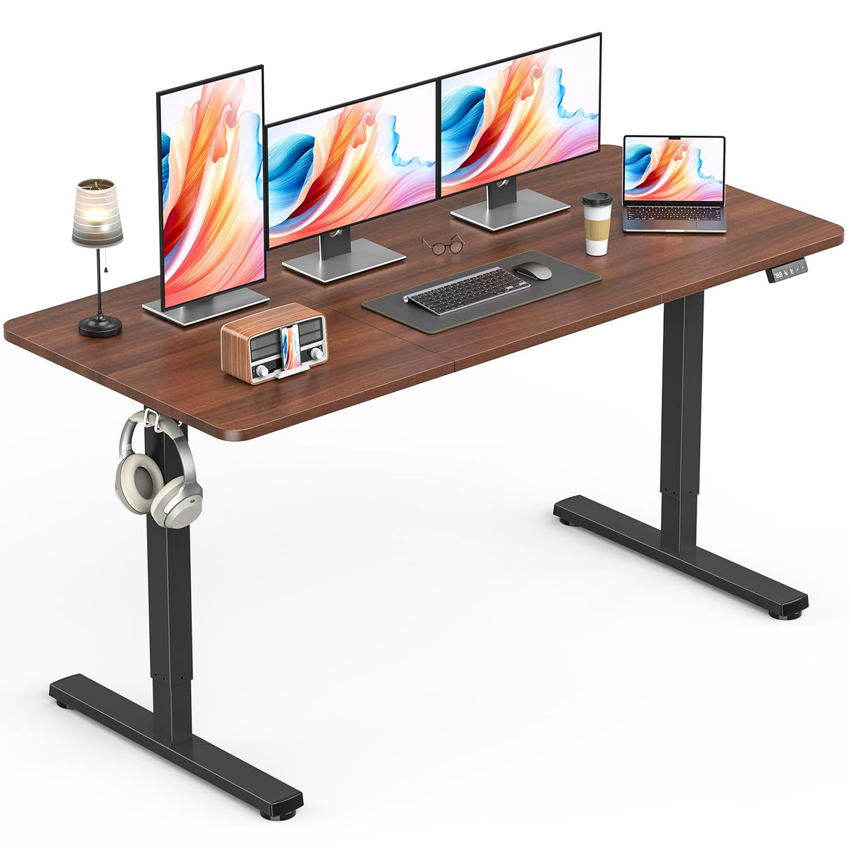 Standing Desk, Height Adjustable Electric Stand up Desk, 140x60CM Sit Stand Home Office Desk with Splice Board (Rustic Brown)