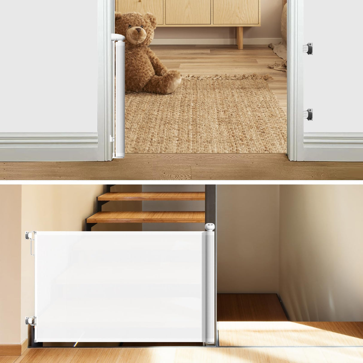 Premium Retractable Baby and Pet Gate - 33"/84cm Tall, Expands up to 55"/140cm, Ensuring Safety for Kids and Pets, Mesh Safety Gate for Stairs, Indoor, Outdoor, Doorways, Hallways