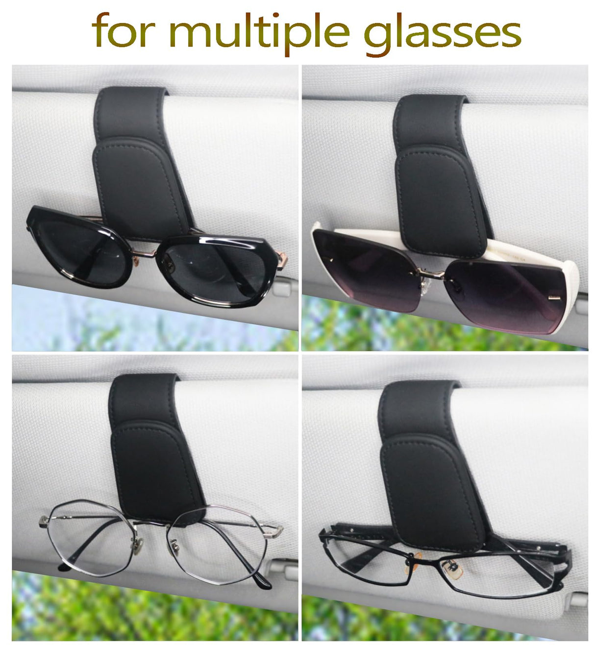 Magnetic Leather Sunglass Holder for Car, Sunglasses Clip for Car Visor, Auto Interior Accessories Universal for Different Size Eyeglasses (Black)