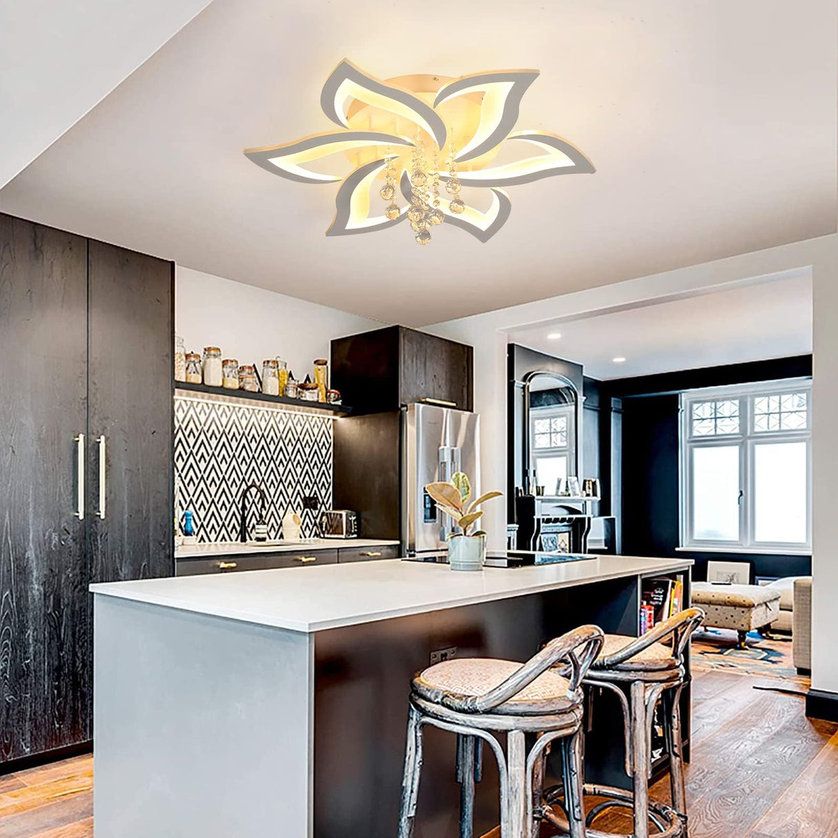 Modern Ceiling Light 40W Dimmable LED Ceiling Lamp Fixture, 6 Petals Flush Mount Flower Chandelier Ceiling Lighting Fixture, Acrylic for Kitchen Bedroom Dining Room Living Room