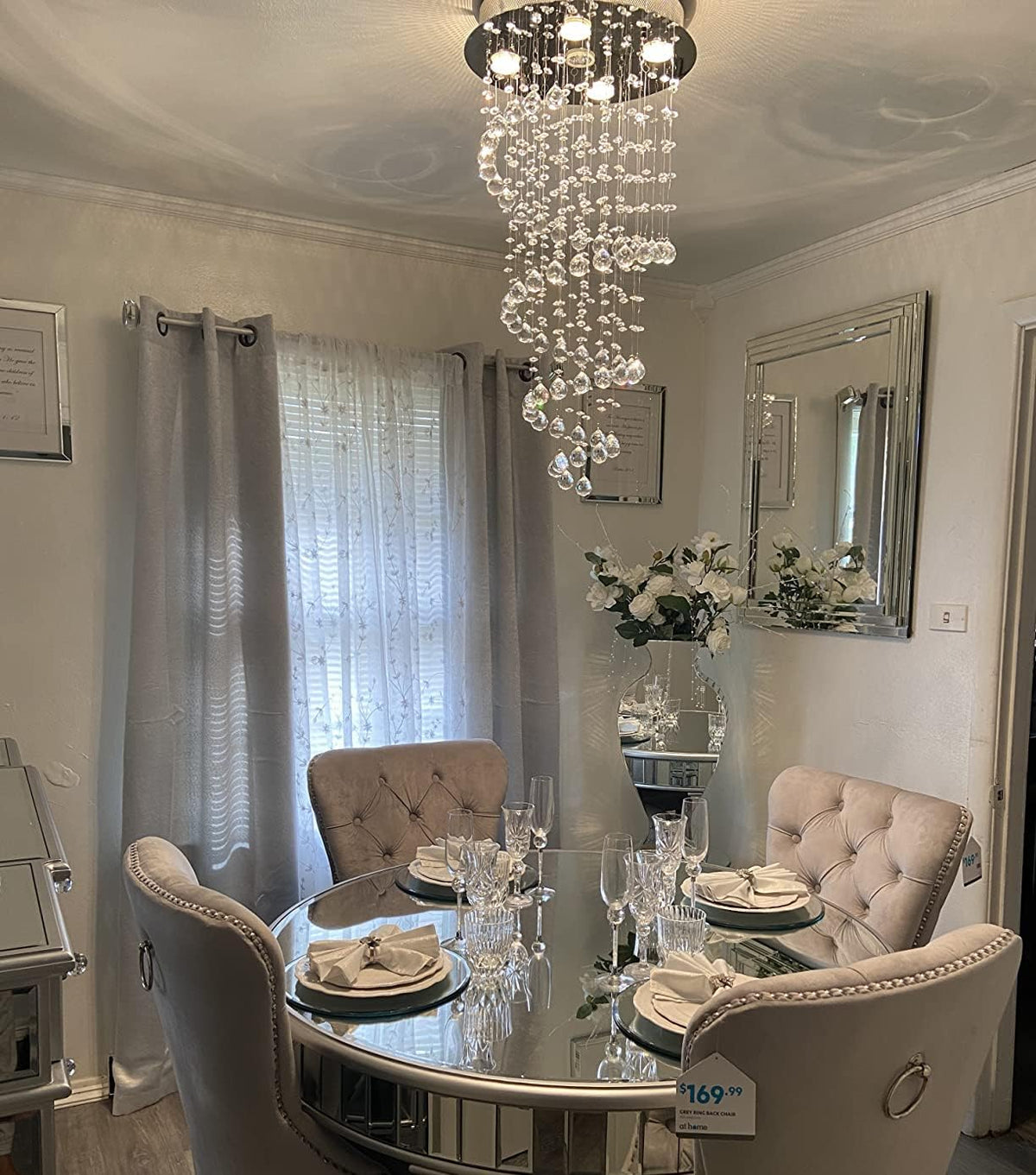 Elegant Spiral Crystal Chandelier Lights, Clear K9 Crystal Raindrop LED Ceiling Lights Chrome Flush Mount Pendant Lamp Fixture for Livingroom Dining Room Hallway Stairway Foyer D40cm H80cm A1A9