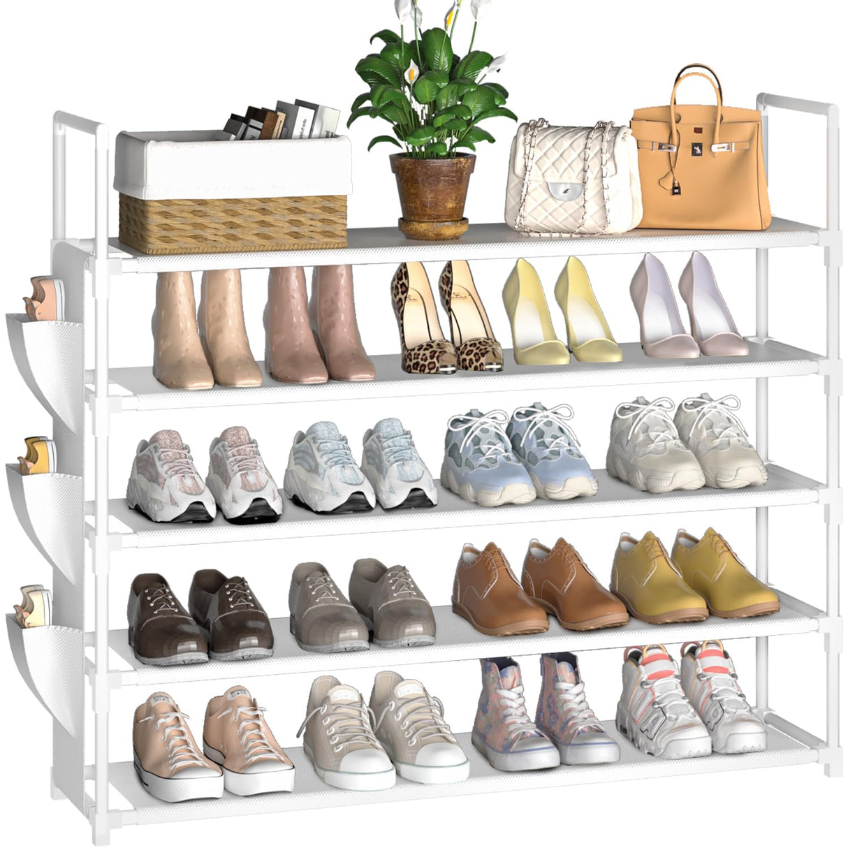 Shoe Rack 5 Tier Shoe Organizer Shoe Storage 20-25 Pairs Shoe Rack for Closet Shoe Rack Organizer Entryway Shoe Holder Space Saving Shoe Shelf Shoe Stand Large Tall Shoe Tower Bedroom Garage Door