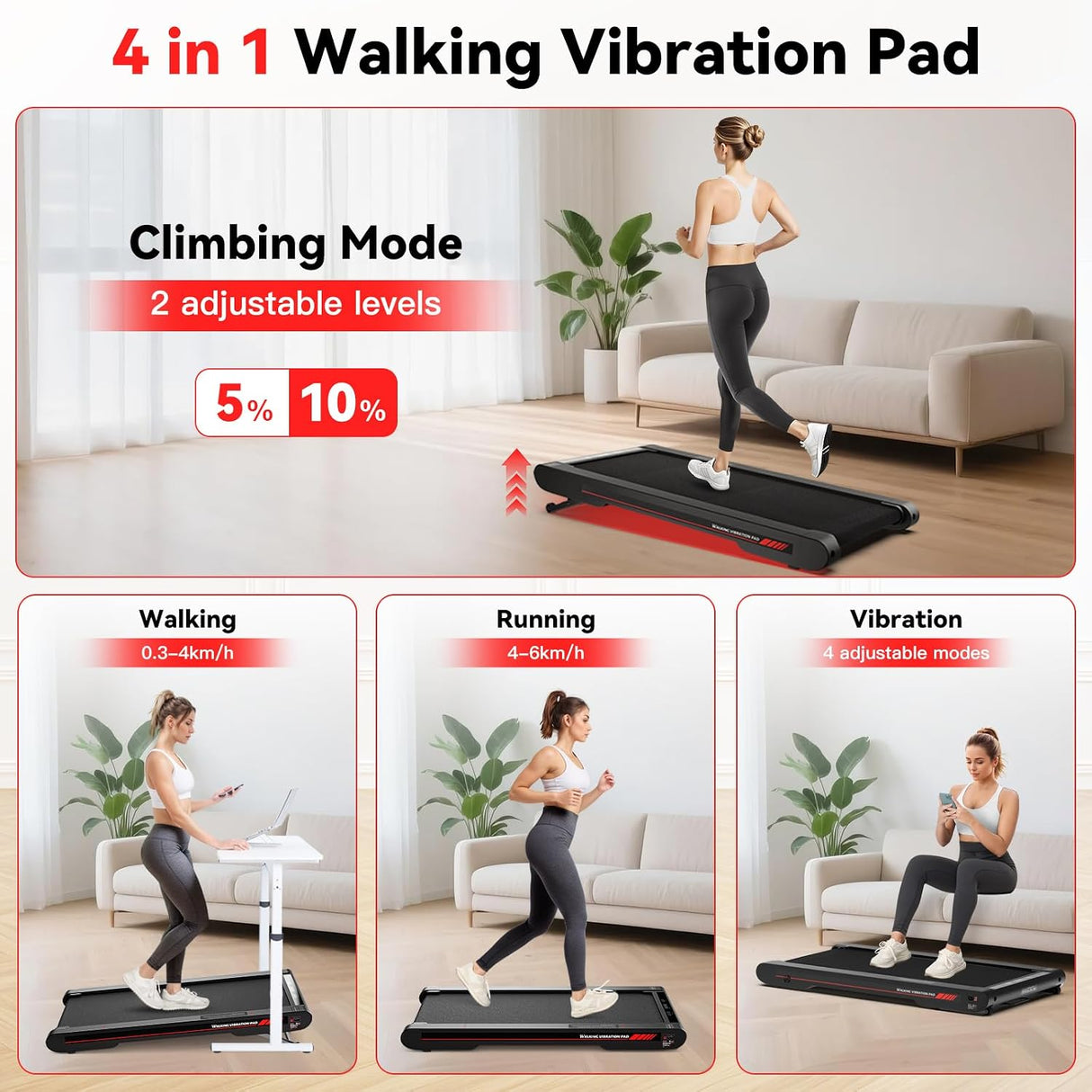 Sperax 3 in 1 Walking Vibration Pad, Under Desk Treadmill with APP, Portable Treadmills for Home, Walking Pad Treadmill with Remote Control
