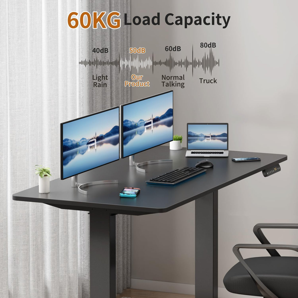 Height Adjustable Electric Sit Stand Desks with Smart Memory Lifting Sturdy Tabletop Motor Computer Workstation for Home, Office 48 * 24 Inch