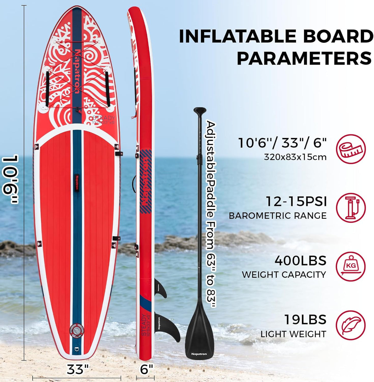 10'6 Inflatable Stand Up Paddle Boards, 33'' Widened Design Sup Paddle Board, Premium Paddle Fishing Board with Accessories, Sunscreen Cover, Fast Pump, Suitable for Youth and Adults