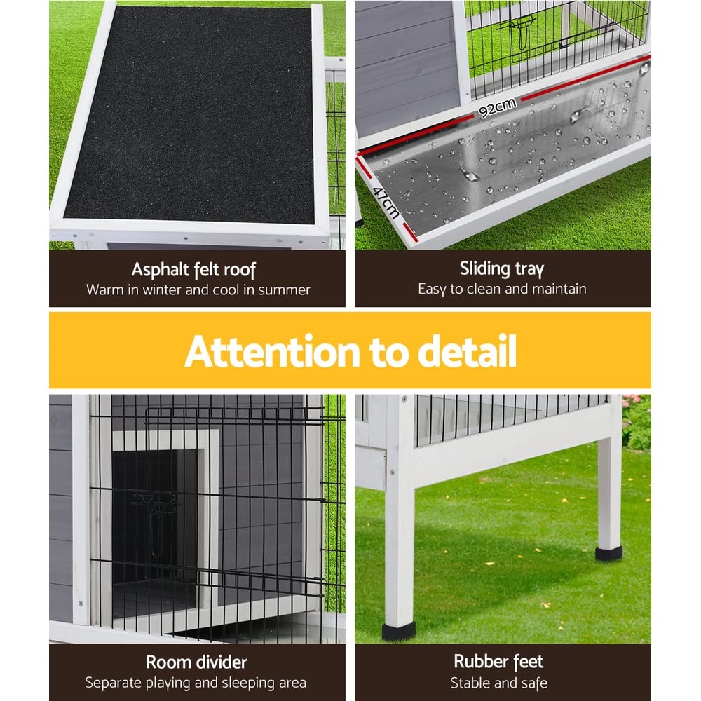 Compact Fir-Wood Small-Animal Hutch with Sliding Tray – 96 × 49 × 86 cm