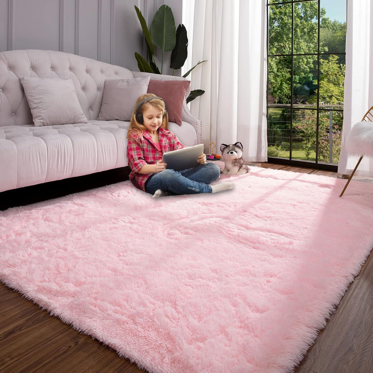 Large Area Rugs for Living Room, Ultra Soft Indoor Modern Fluffy Bedroom Carpets, Washable Furry Throw Rugs Area Carpets for Children Bedroom Home Decor Nursery Rug (Pink, 80 x 160 CM)