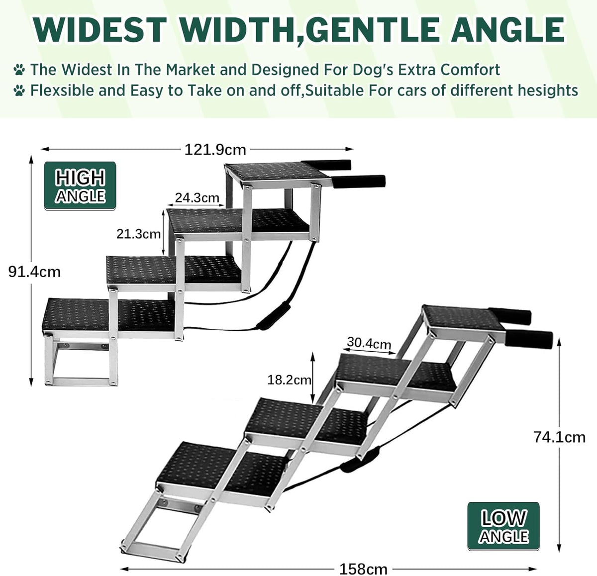 Extra-Wide Folding Dog Car Stairs – 48.7 cm, 100 kg Capacity