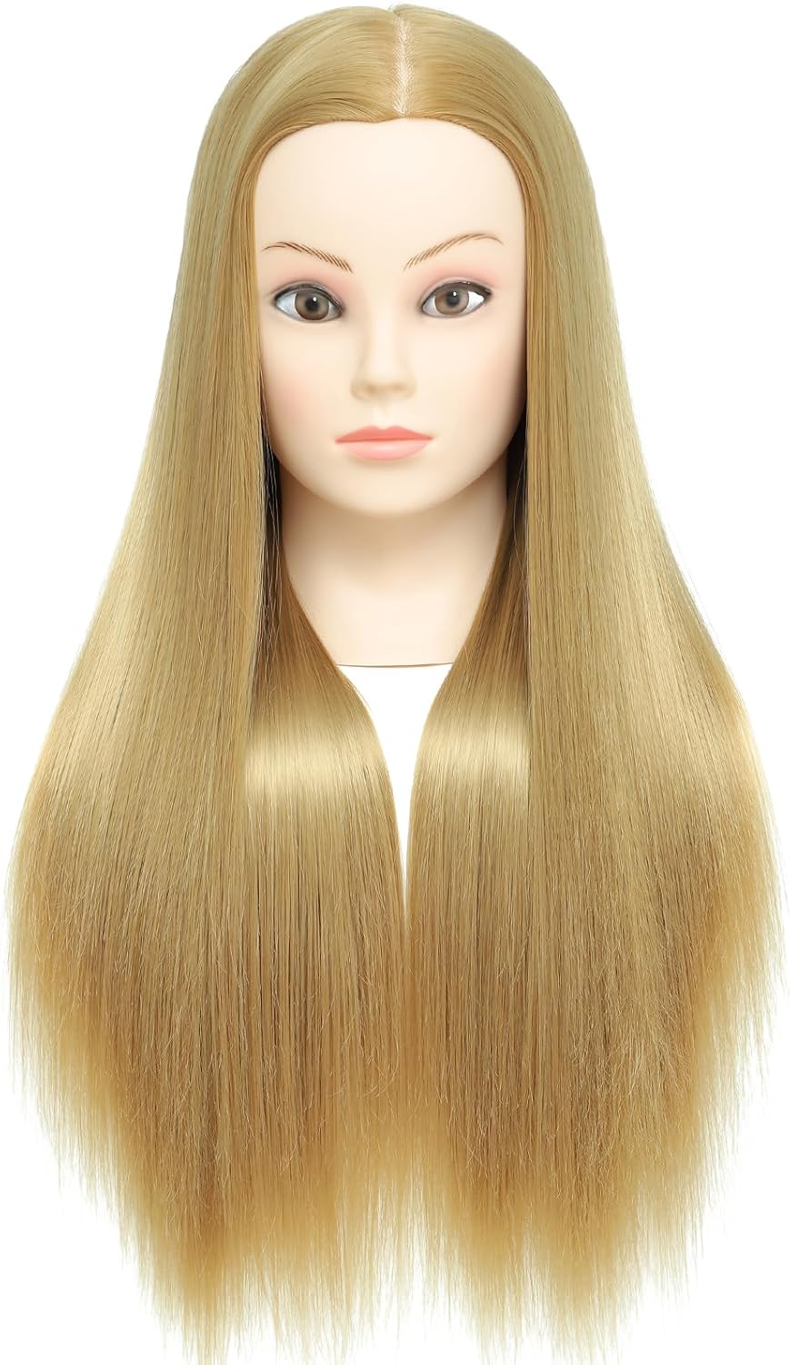 26-28'' Mannequin Head Synthetic Fiber Hair Styling Training Head Dolls for Cosmetology Manikin Maniquins Practice Head with Table Clamp Holder (27#)