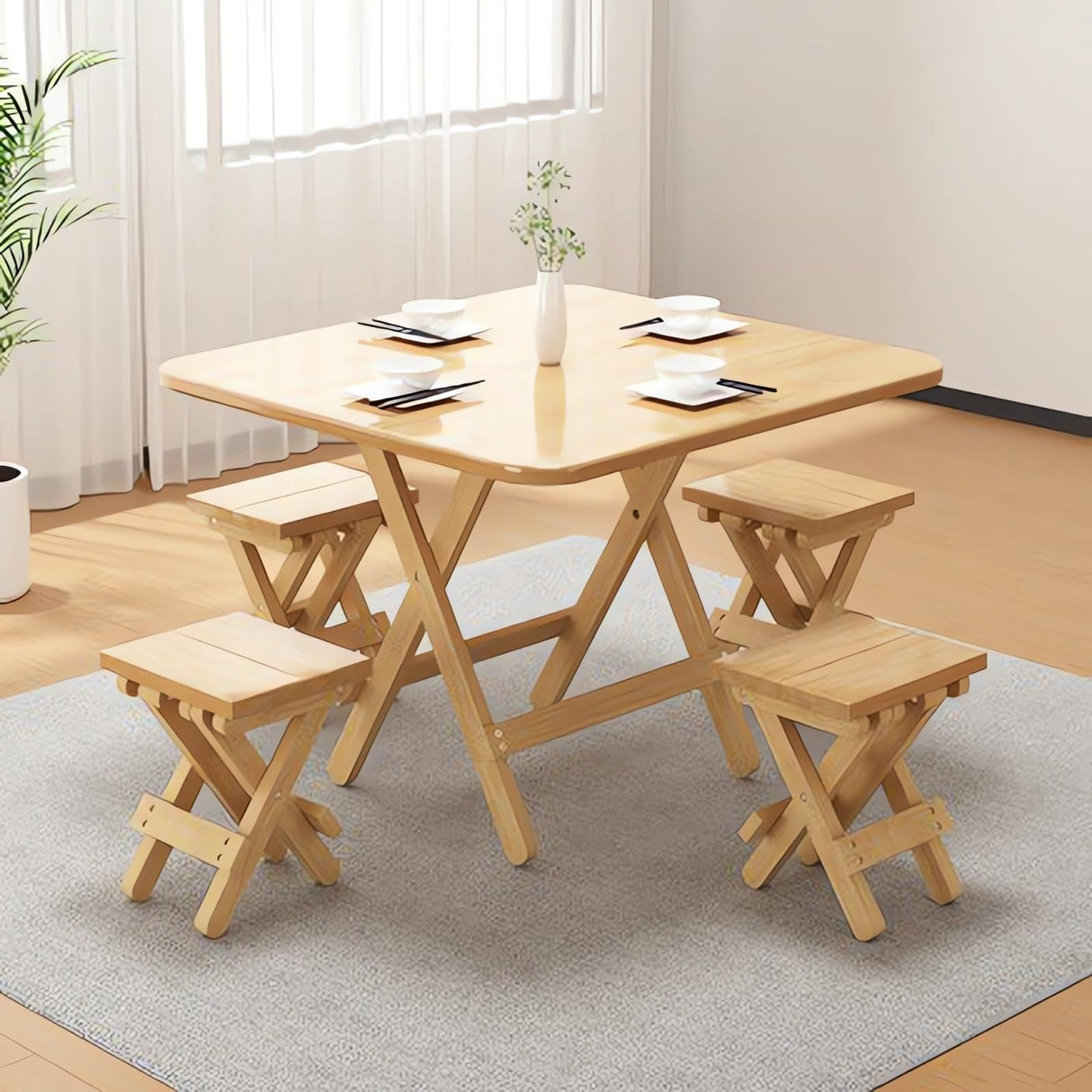 Foldable Dining Table, Living Room Table, Dining Room, Garden, Dormitory Study Table, Solid Wood Office Desk A40 (Wood, 80X80X74)