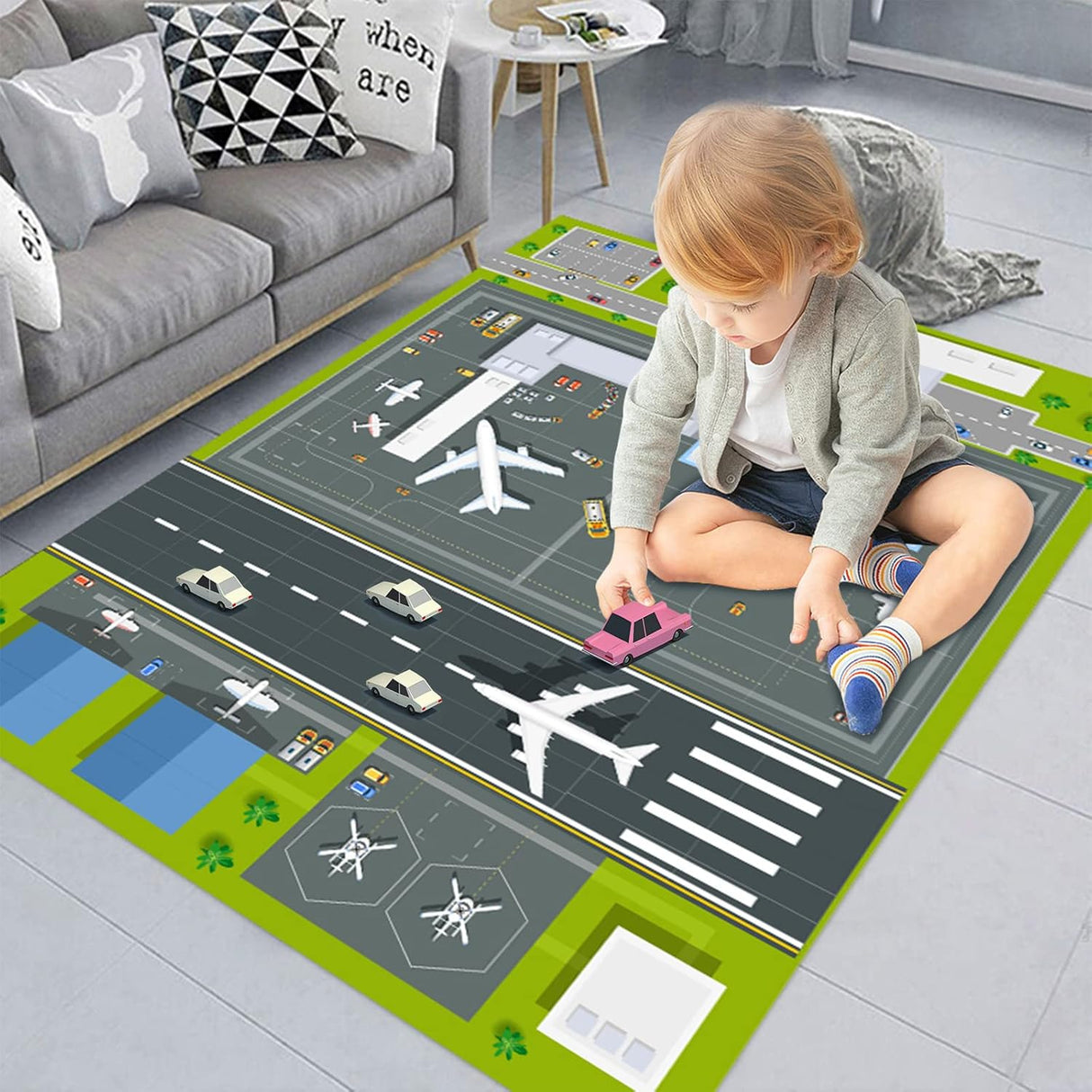 Play Mat Kids Rug Carpet Playmat Extra Large Learn Have Fun Safe Road Traffic System Multi Color Study Activity Centerpiece Play Mat for Playing with Cars for Bedroom Playroom