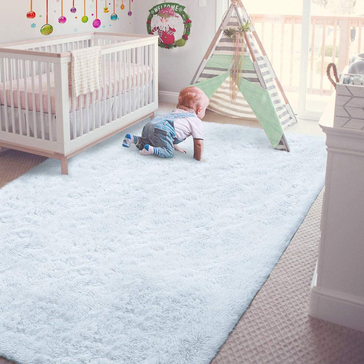 Rugs for Living Room Fluffy Area Rug Shaggy for Bedroom Soft Modern Luxury Fur Carpet for Kids Room Nursery Indoor Plush Furry Rug Comfy Home Decor Floor Mat (White, 160 * 200cm)