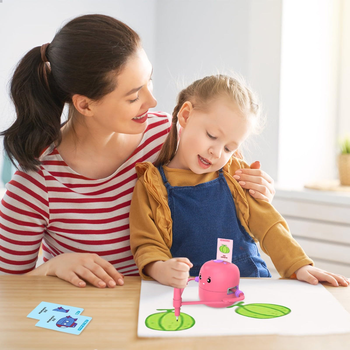 Drawing Robot for Kids-Drawing Robot with 100 Word Cards, Smart Voice Interactive Robot Drawing Toy, Drawing Interactive Montessori Educational Robot, Voice Ages 5+