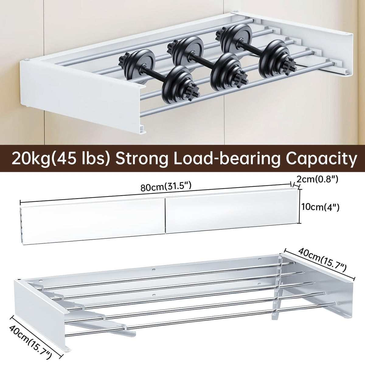 Roccar 80cm Folding Wall Drying Rack – 5 Aluminium Rods