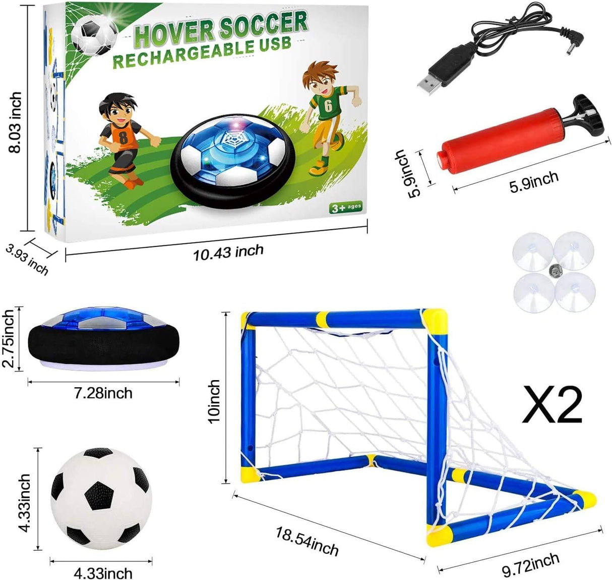 Kids Toys Hover Soccer Ball Set with 2 Goals, Air Soccer with LED Light, USB Rechargeable Floating Soccer Ball with Foam Bumper for Indoor Outdoor Sports Ball Game, Football Toy for Boy Girl Best Gift