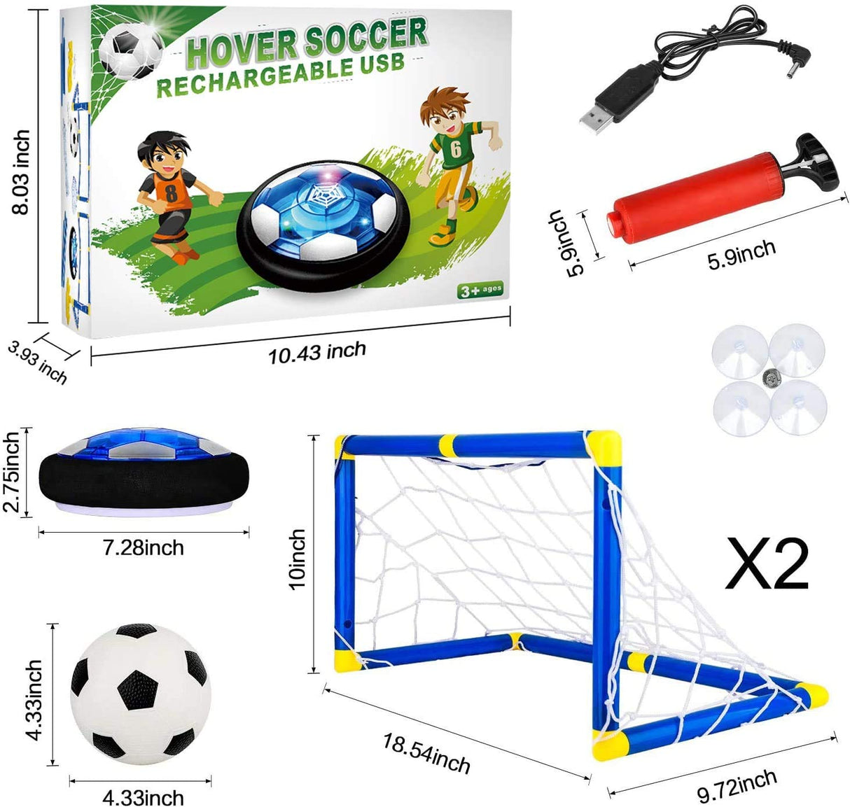 Kids Toys Hover Soccer Ball Set with 2 Goals, Air Soccer with LED Light, USB Rechargeable Floating Soccer Ball with Foam Bumper for Indoor Outdoor Sports Ball Game, Football Toy for Boy Girl Best Gift