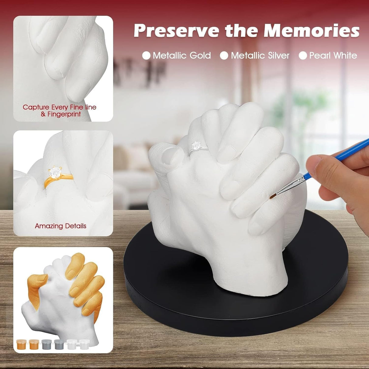 Holding Hand Casting 3D Kit for Couples with Base & Paints, DIY Plaster Statue Cast, Hand Mold Kit Couples Activities - Father's Day, Women for Wedding, Anniversary, Valentines