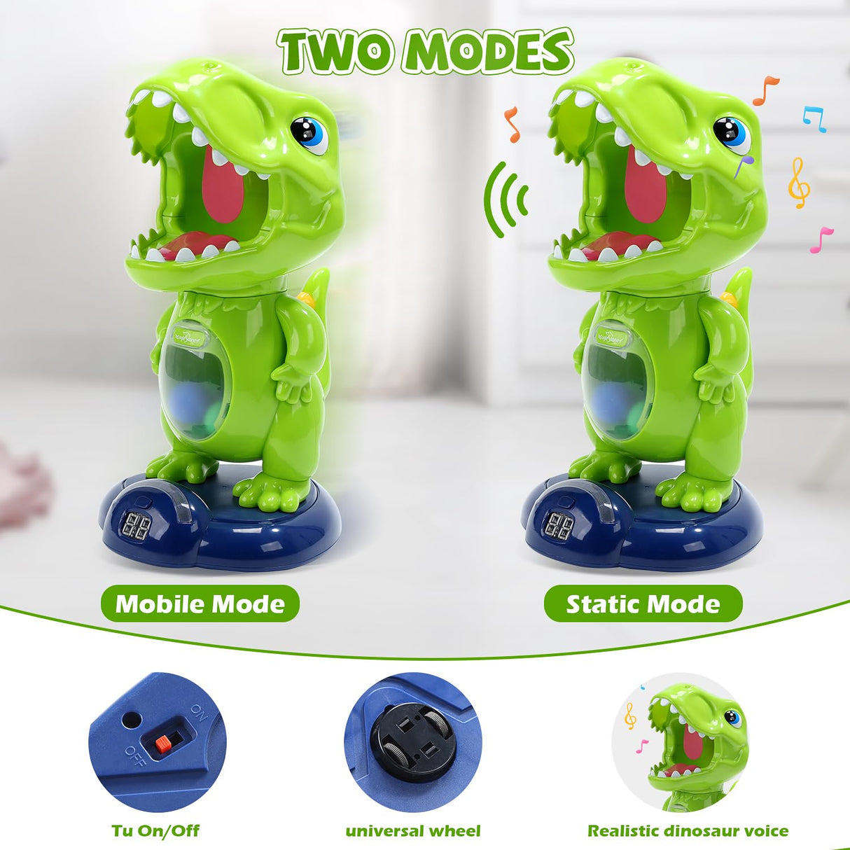 Movable Dinosaur Shooting Toys for Kids,Electronic Target Shooting Games with 2 Pump Gun,48 Balls Party Favor Toys with Score Record, LED & Sound, Dino Toys Boys and Girls
