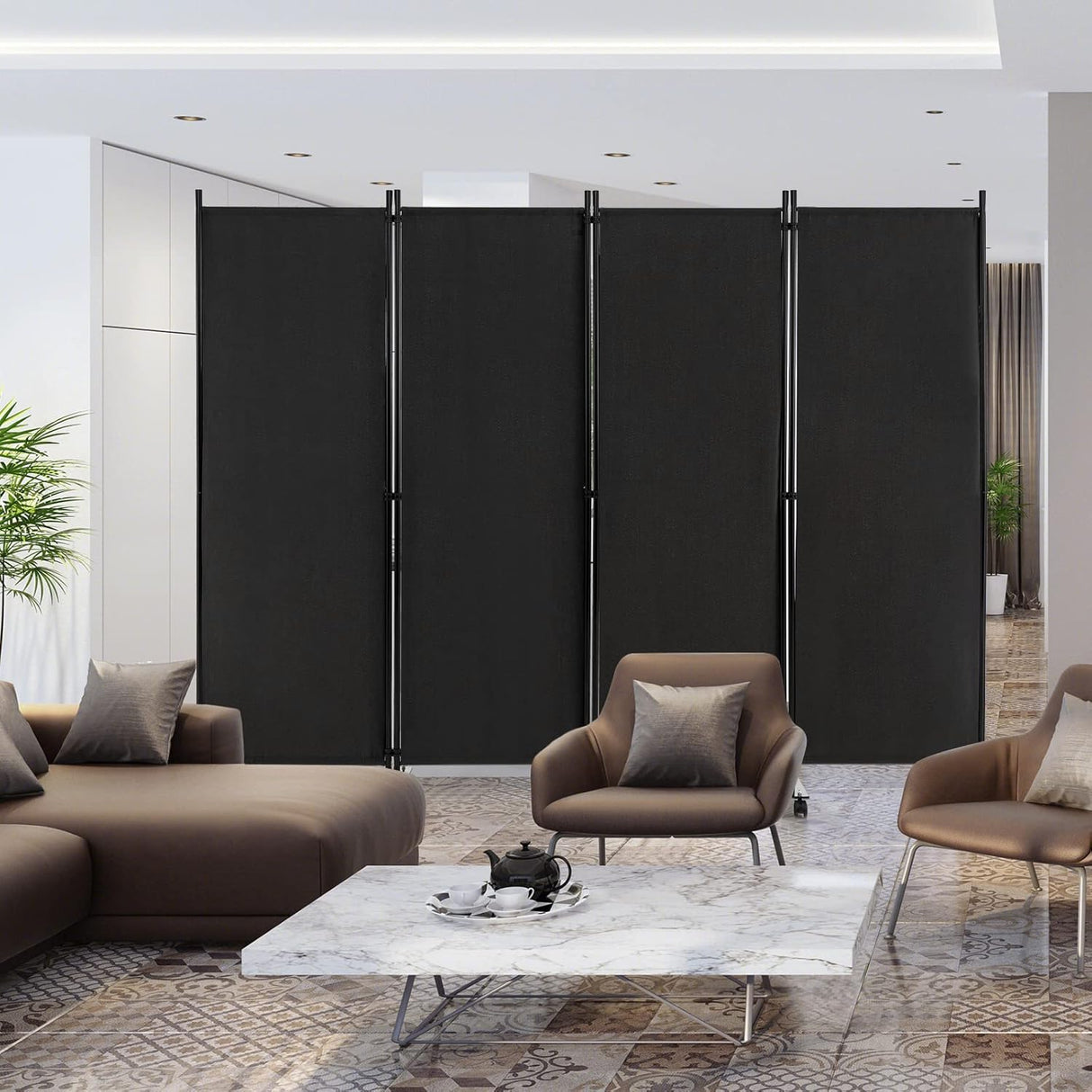 Giantex 4-Panel Folding Room Divider, 1.73m Rolling Privacy Screen with Lockable Wheels, Portable Wall Divider and Separator, Freestanding Privacy Protection for Living Room, Bedroom, Office (Black)