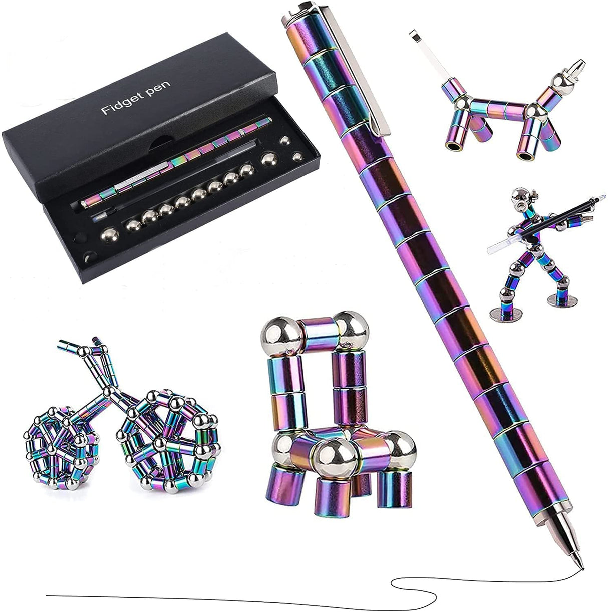 Decompression Magnetic Metal Pen, Eliminate Pressure Fidget Gadgets, Multifunction Writing Magnet Ballpoint Pen, Kids or Friends