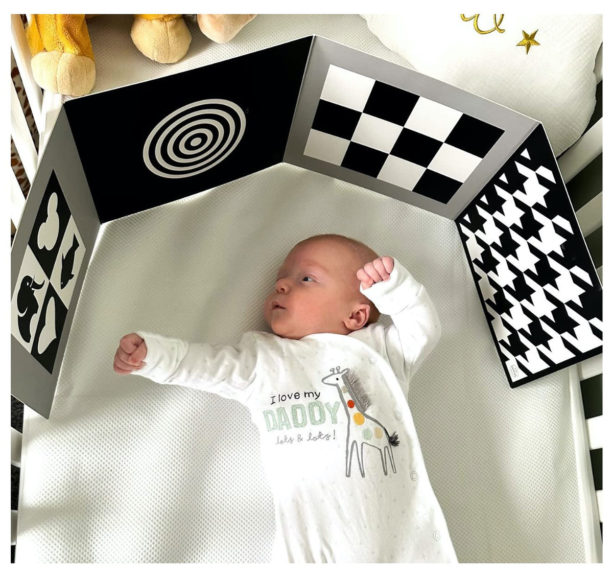 Samuel Sensory Black and White Baby Sensory & Development Stand Up Board High Contrast Simple Geometric Shapes, Newborn Gift