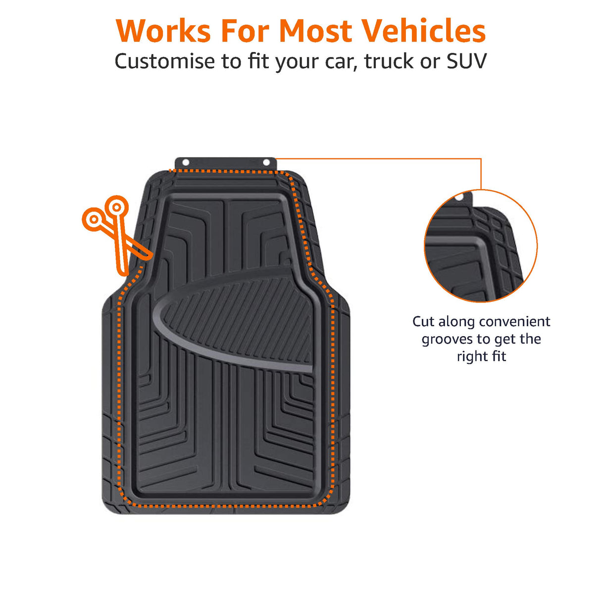 Premium Rubber Floor Mat for Cars, SUVs and Trucks, All Weather Protection, Universal Trim to Fit,Black