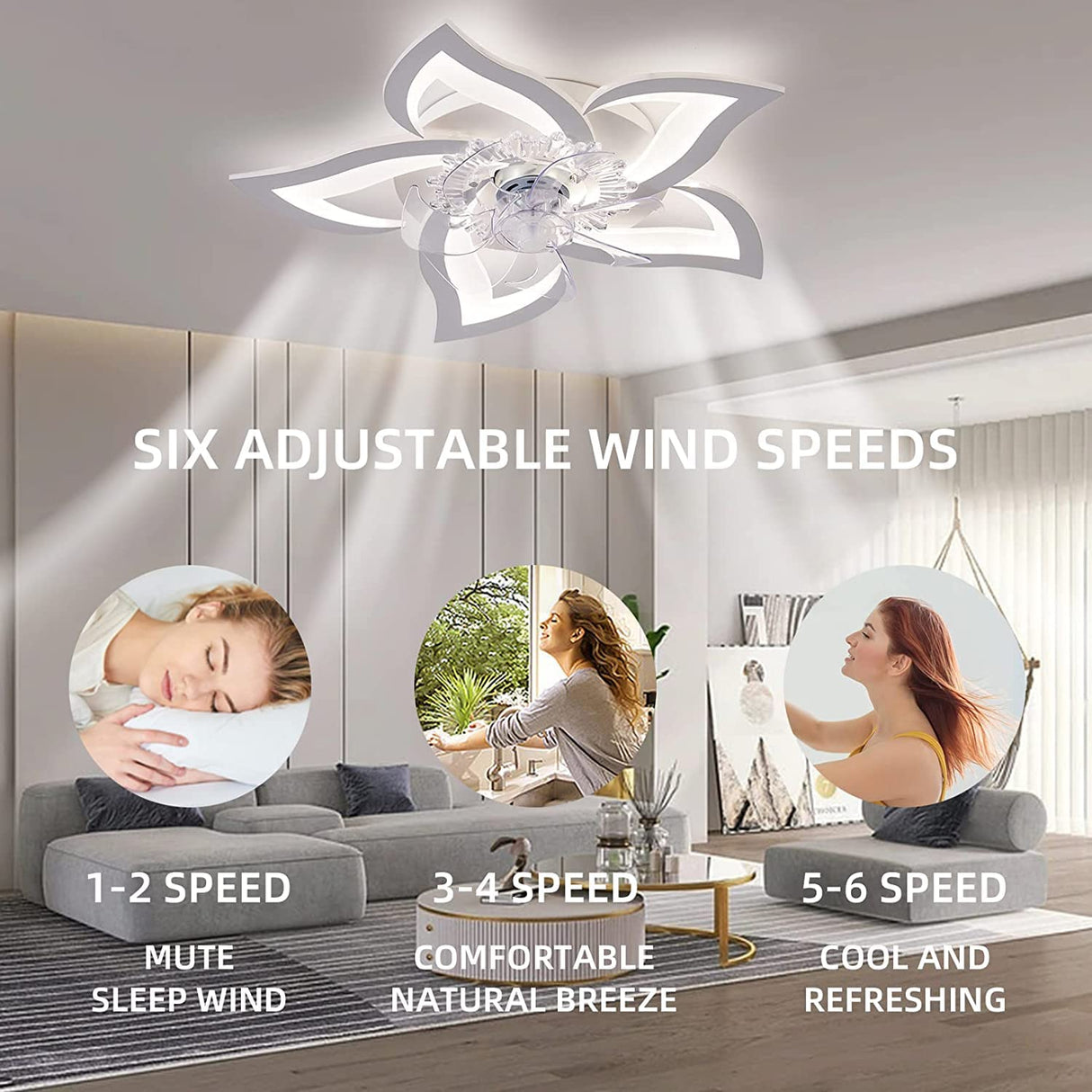 Ceiling Fan with Lights,27In Remote Control 3 Color temperatures,6 Gear Wind Speed Fan Light,Ceiling Lights with Fan for Bedroom,Childrenās Room and Dining Room (White)