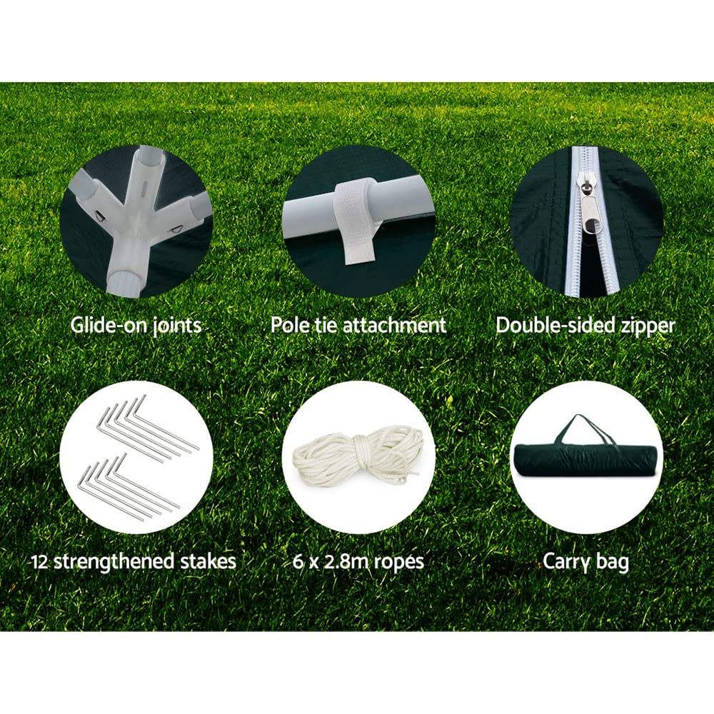 Marquee Gazebo, Camping Tent Wedding Gazebos Garden Shed Outdoor Party Canopy Patio Carport Car, Green 4 Window Wall Carry Bag Water Resistant and UV 3x6